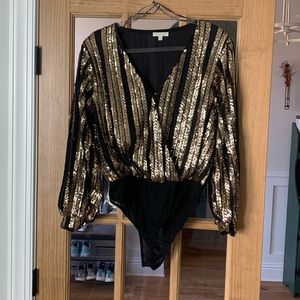 VICI Embellished Sequin Body Suit, Padded Shoulder